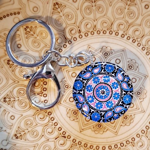Mandalás kulcstartó-kék